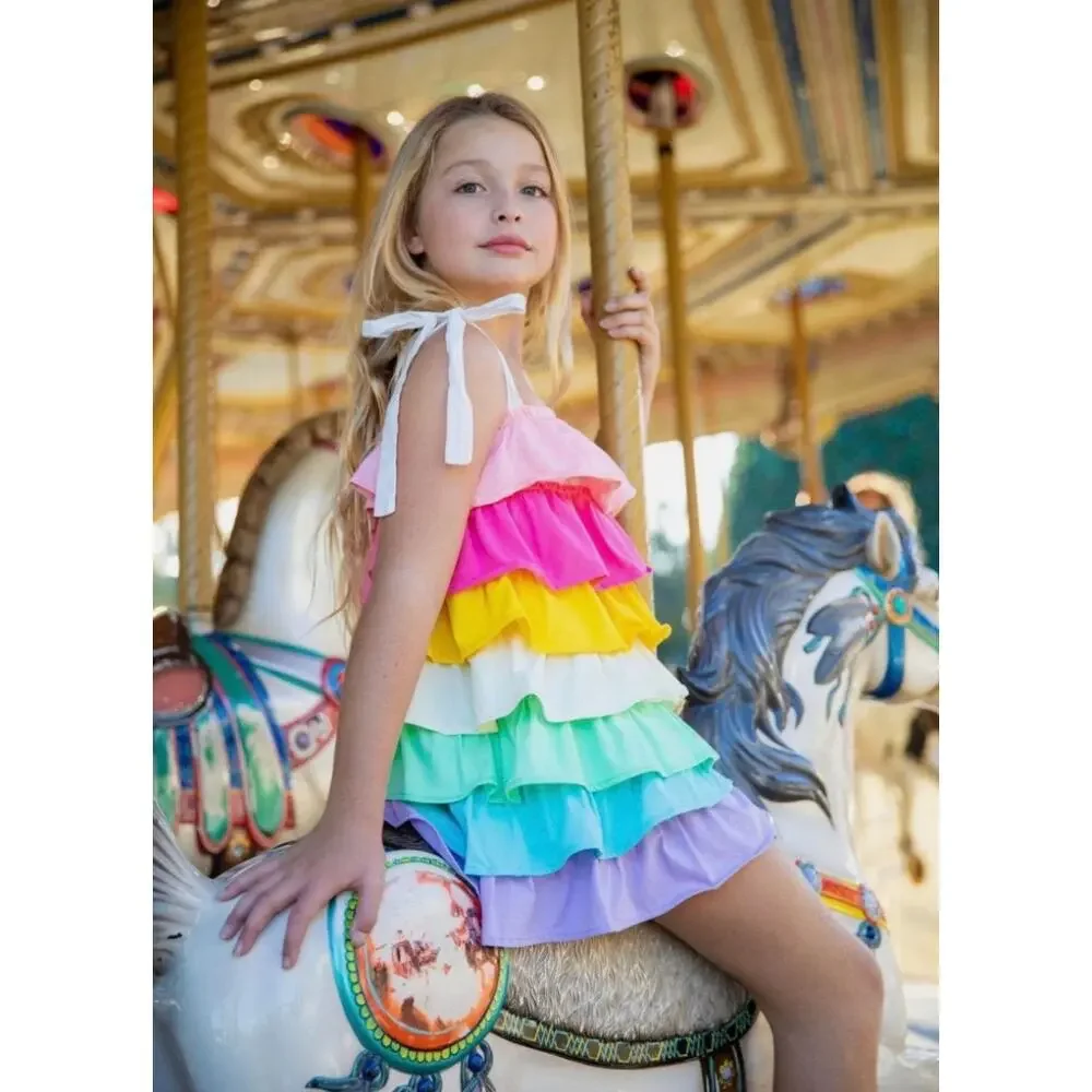 Lola + the Boys‎ Rainbow Ruffle Tiered Dress size 12
